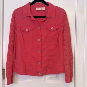 Chico's Coral Jean Jacket with Long Sleeves and Relaxed Fit